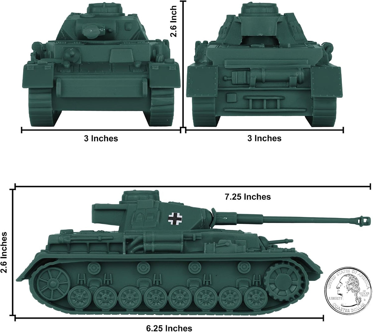 BMC Classic Toy Soldiers WW2 German Panzer IV tank in charcoal gray plastic - view 5