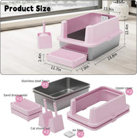 RIZZARI Stainless Steel Litter Box: High Sides for Kittens & Small - Pink with Deodorizer, 2 Pack - image 2