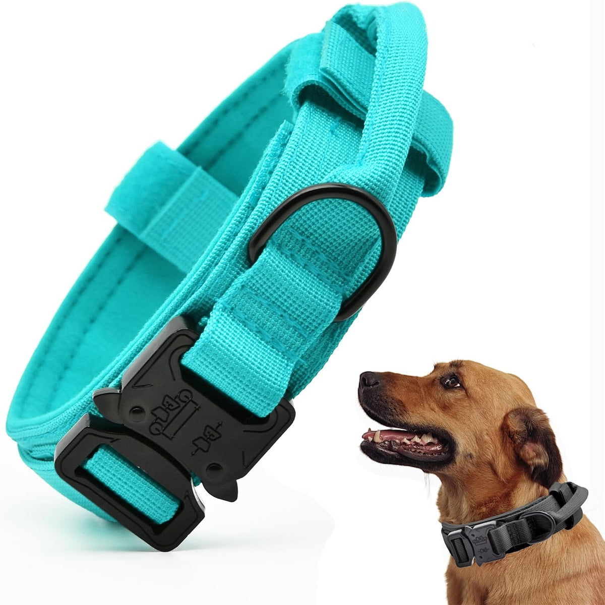 Tactical Dog Collar, Adjustable Military Training Nylon Pet Collar, Black L – Essentials for Dogs - Blue / Large :Width 1.5",Neck 17-20.5"