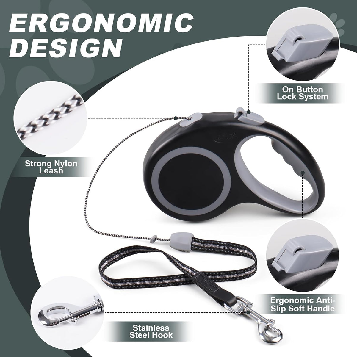 Retractable Dog Leash 20 FT Cord for Small Medium Dogs up to – Essentials for Dogs - Black - image 3
