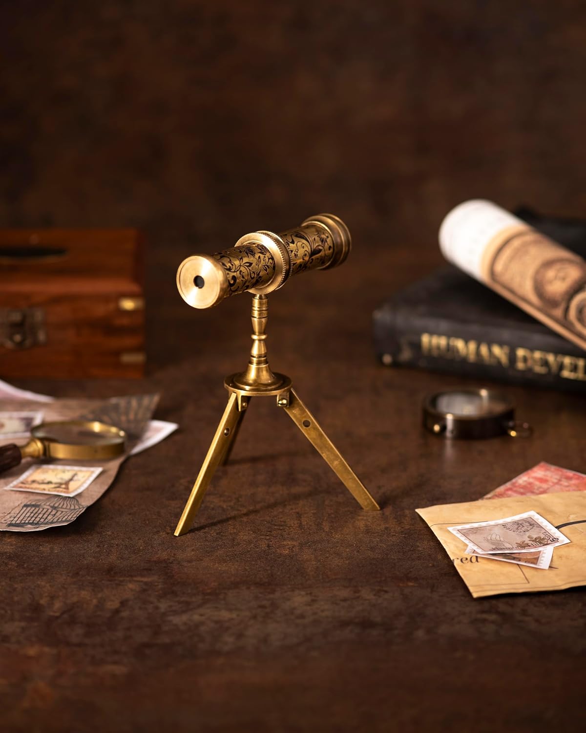 Antique Brass Kaleidoscope Gift for Men, Kids and Adults - With Tripod - image 4