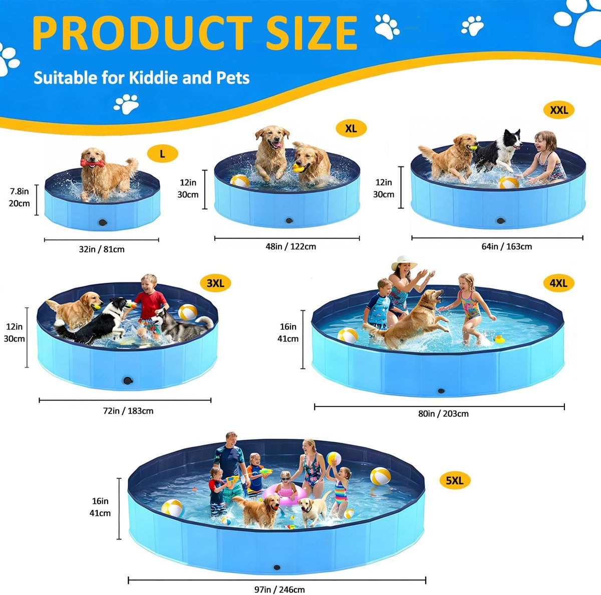 Foldable Dog Pool, Collapsible Dog Swimming Pool Hard Plastic Portable Pets Bath Tub for Dogs - 3XL - 72" x 12" - image 2