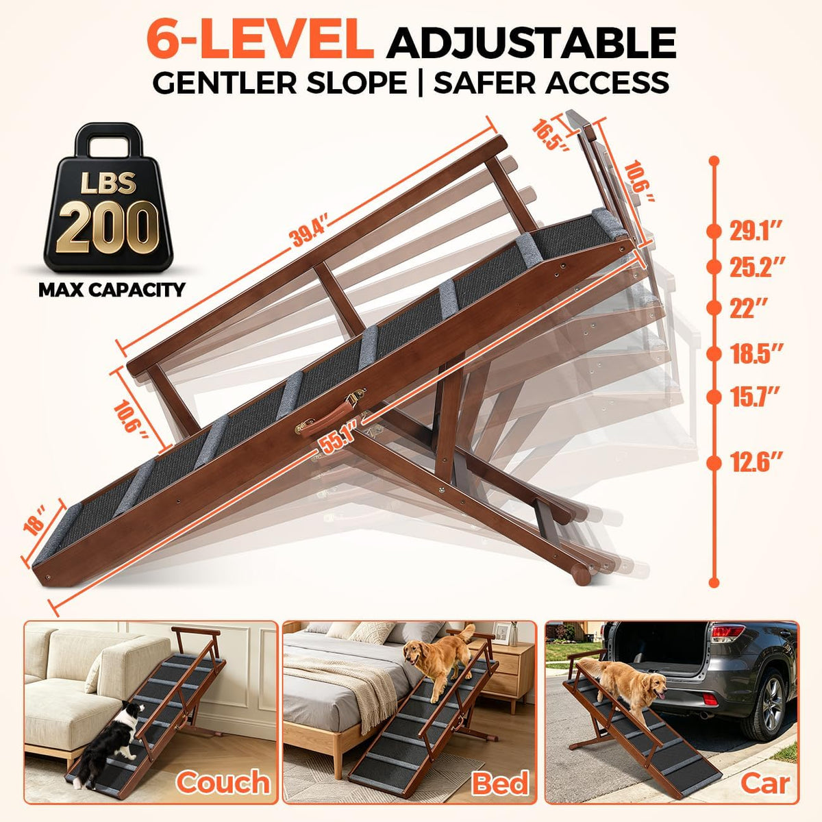Dog Ramp for Bed, Extra Wide 17’’ - Walnut / Extra Large - image 2
