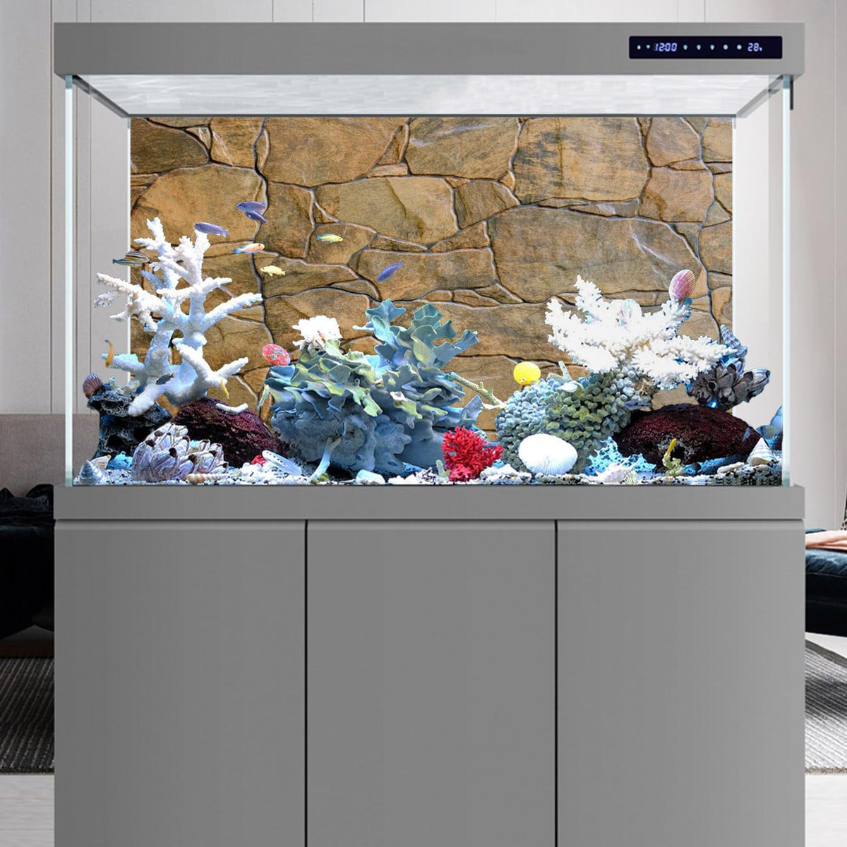 Stone Aquarium Backdrop Rock Wall Fish Tank Background 72x24 - 36x18in/90x45cm - image 2
