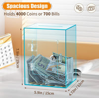 Hicocool Clear Acrylic Piggy Bank with Lock & Key - Cyan - image 3