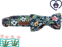 Dog Collar with Bow, Elegant Little Tail Blue Plaid Boy Dog Collar Cute Bow – Essentials for Dogs - Dark Blue Flower / X-Large (Pack of 1) - image 2