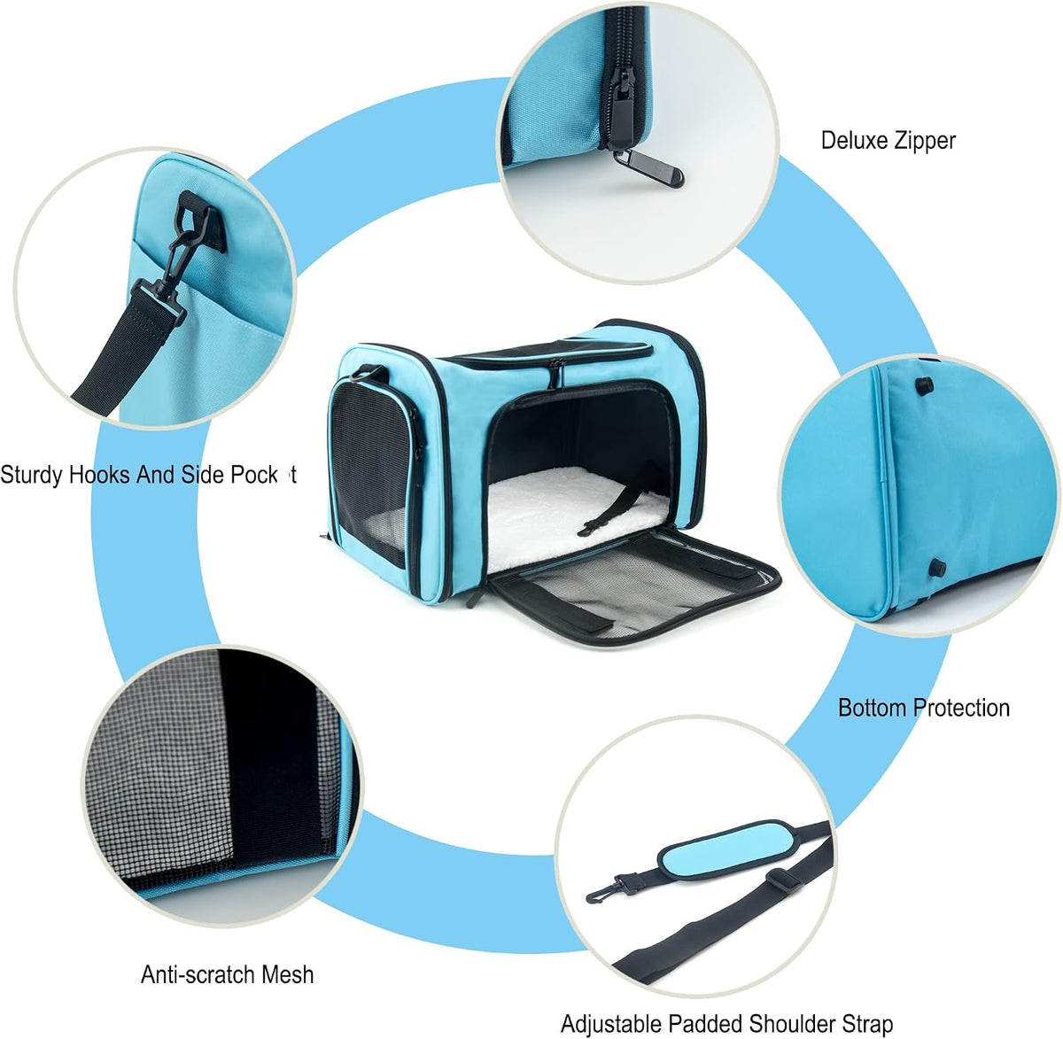 Soft Sided Carrier for Small Medium Cats Dogs - 20.0"L x 13.0"W x 13.0"H / Blue - image 3