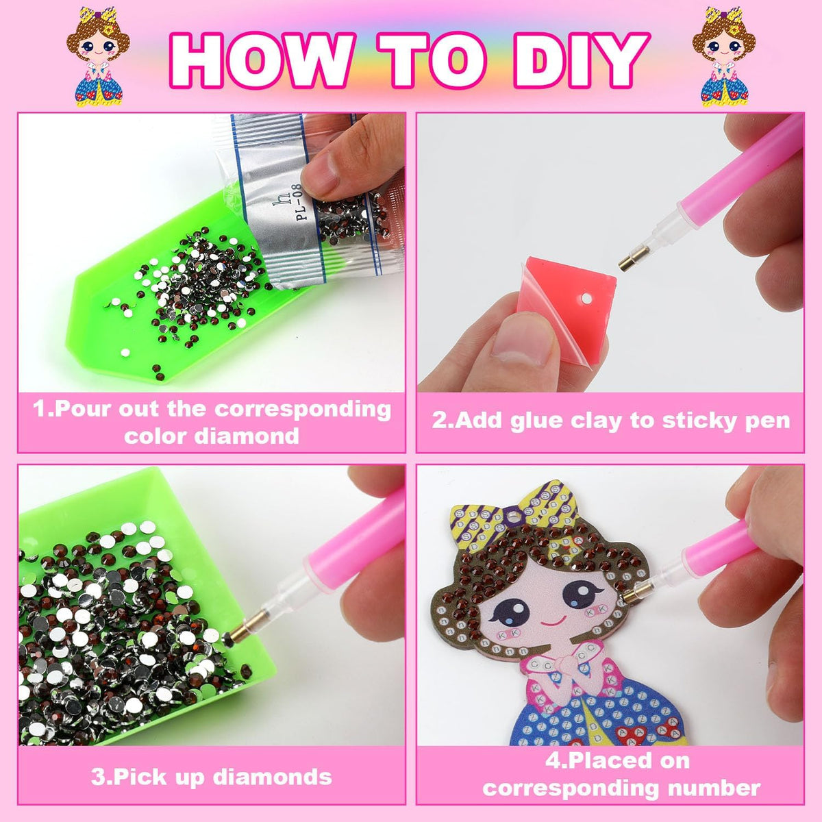 Labeol Diamond Art Kits for kids 5D Diamond Creat Your Own GEM - Princess - image 4