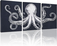 Octopus Wall Decor, Octopus Canvas Wall Art, Ocean Wall Decor,Sea Animal Canvas to Paint for Bathroom, Living Room, Bedroom (24" x 36" x 3 pcs)