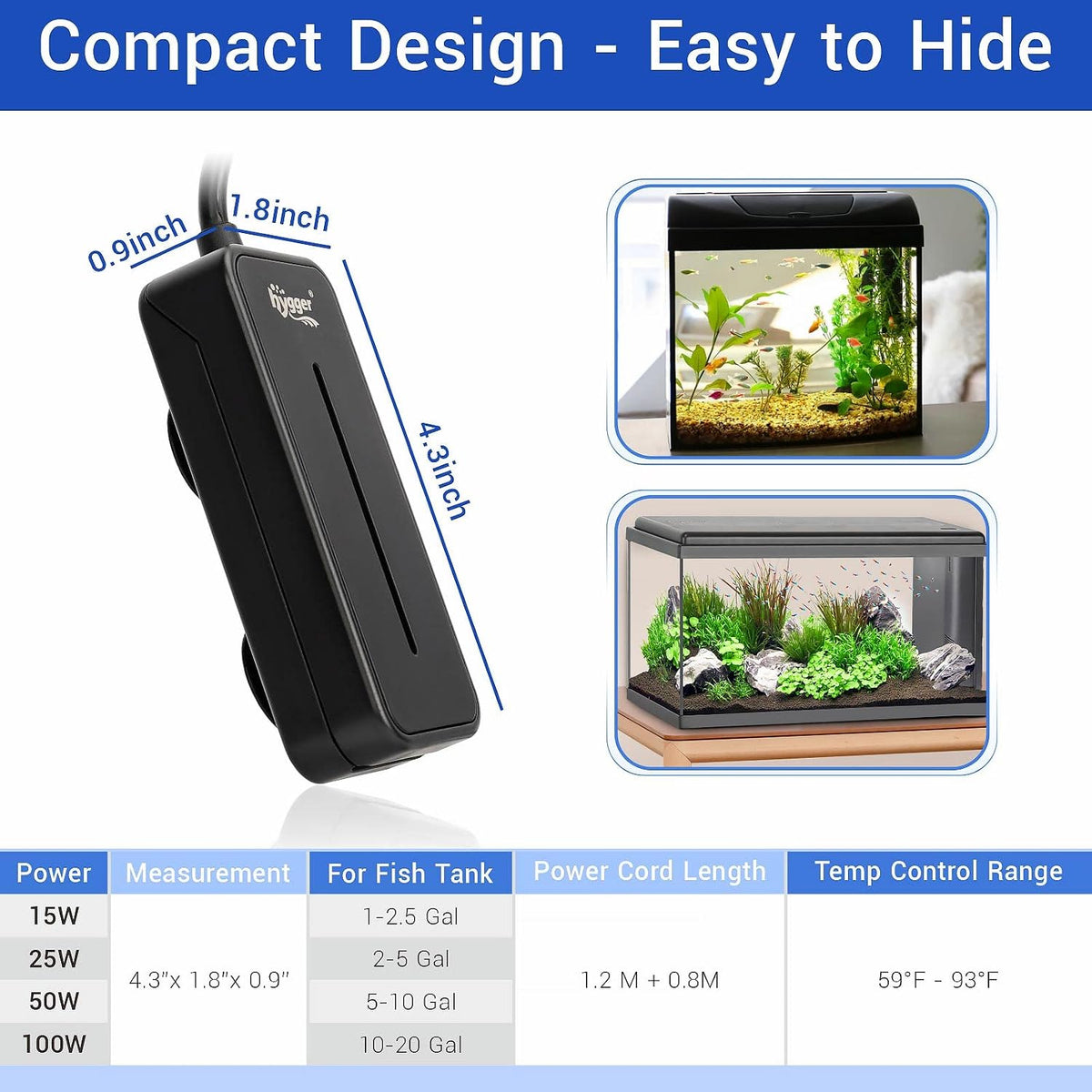 hygger Small Submersible Aquarium Heater 25W Mini Betta Fish Tank - X-Small - image 3
