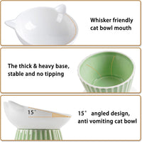 Ceramic Raised Cat Bowl，Tilted Raised Cat Bowl Anti Vomit Cat Bowls - Green - image 4
