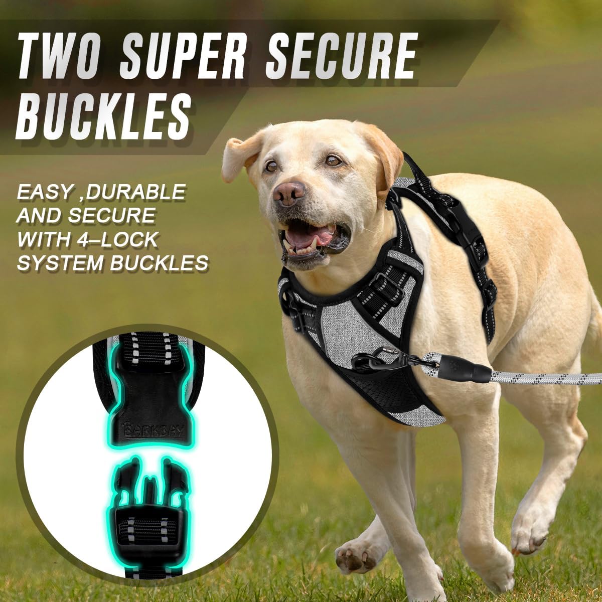 BARKBAY Dog Harness No Pull for Large Dogs Front Back Clips - Large(Chest:24.5-32.5") / Dark Grey - image 4