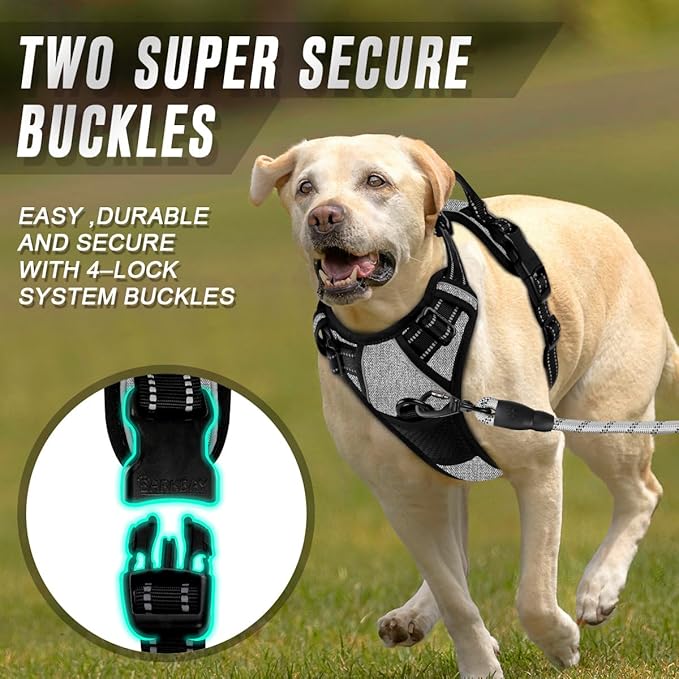 BARKBAY No Pull Dog Harness Front Clip Heavy Duty Reflective Easy Control Handle for Large Dog Walking(Dark Grey,S)