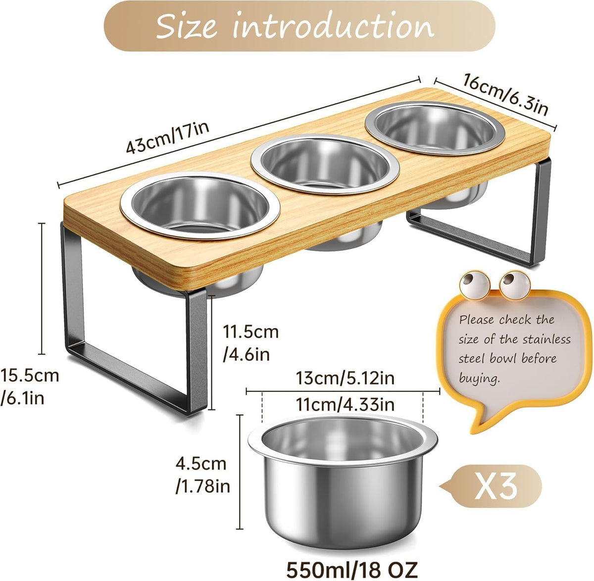 Elevated Cat Bowls with 3 Stainless Steel Bowls - Bamboo 2 PACK - image 4