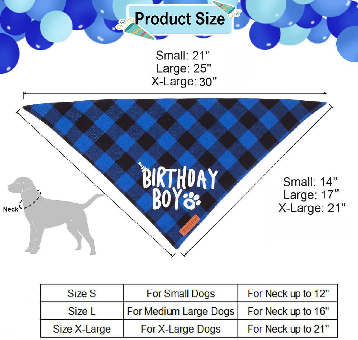 Dog Birthday Hat Bandana Set, Blue Plaid Boy Dog Bandana - X-Large / Blue - image 4