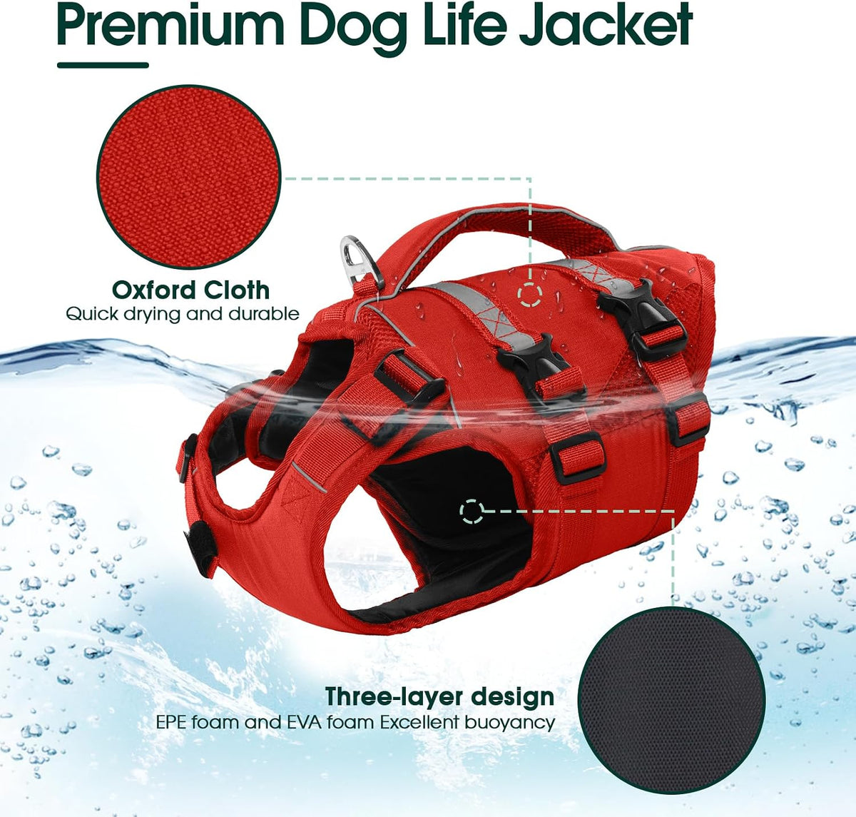 Kuoser Dog Life Jacket, High Flotation Dog Life Vest for Swimming Boating – Essentials for Dogs - Safety Red / L (Chest Girth:22.83-29.53'') - image 2
