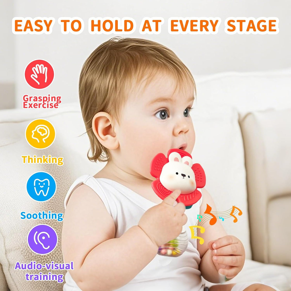 2 PCS Baby Rattles Teething Toys 3-6 Month - yellow and red - image 3