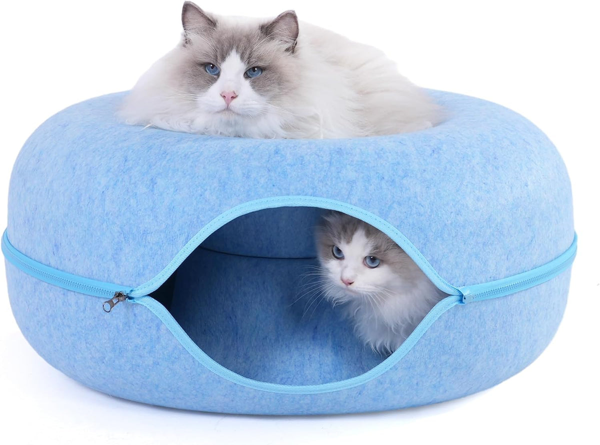 Large Cat Tunnel Bed for Indoor Cats with 3 Toys - L(24x24x11) / Blue - image 2