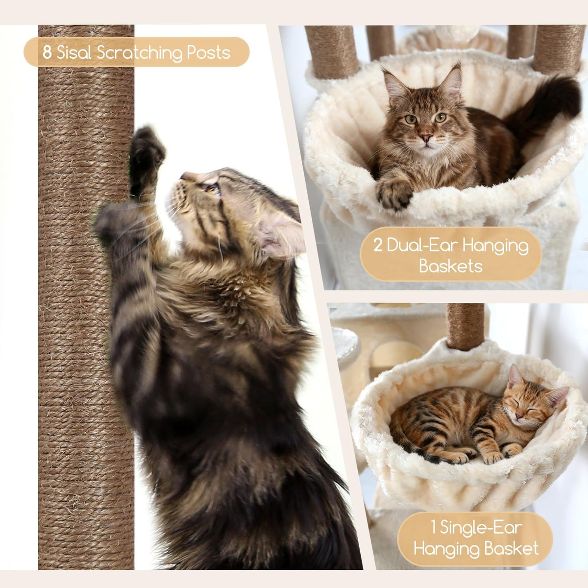 Globlazer 82in Extra Large Cat Tree Tower for Indoor Cats Large Adult - 82inch / Beige - image 4