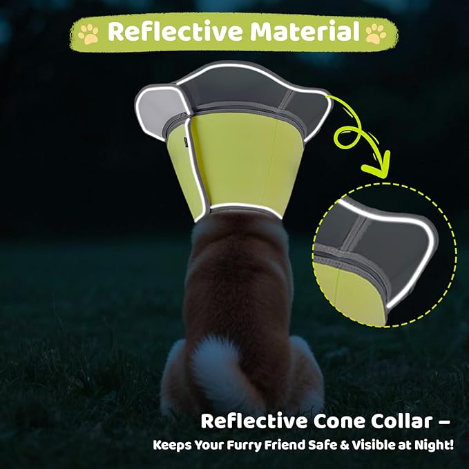 Soft Dog Cone Collar After Surgery Recovery,Adjustable E-Collar with Removable Shield,Lightweight,Breathable Anti-Licking Protective Cone for Large,Medium,Small Pets (Neon Green, M (Neck:12''-15''))