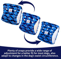 CuteBone Washable Dog Diapers Male with Snaps Reusable 3pcs a Pack - Buttons-Shark&Dinos&Monster / S(11"-14") - image 2