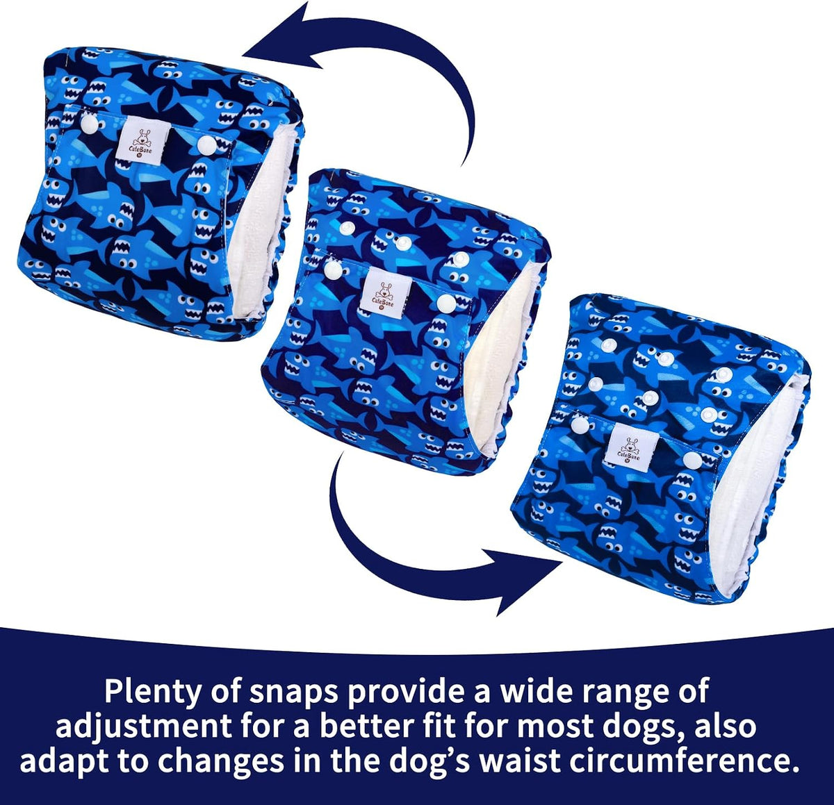 CuteBone Washable Dog Diapers Male with Snaps Reusable 3pcs a Pack - Buttons-Shark&Dinos&Monster / S(11"-14") - image 2