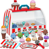 Lehoo Castle ice cream counter toy set with cones, scoop, flavors, toppings and play money - view 2