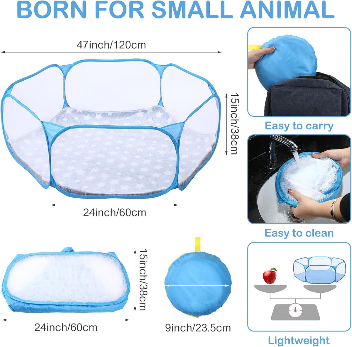 Guinea Pig Playpen with Mat Small Animal - Blue / Star - image 2