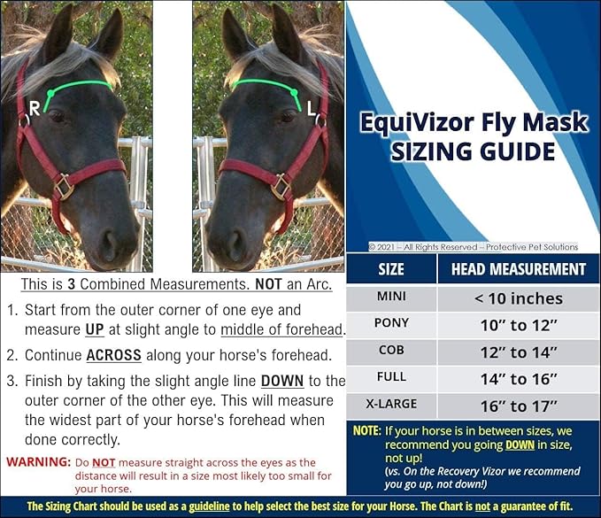 95% UV Eye Protection (Pony) Standard Horse Fly Mask - Help with Uveitis, Corneal Ulcer, Cataract, Light Sensitivity, Cancer. Designed to Stay On Your Horse, Off The Ground!