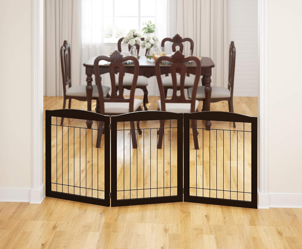 PAWLAND Dog Gate Indoor with Door, Freestanding, Foldable - Espresso / 【3 Panels】72"W x 32"H - image 3