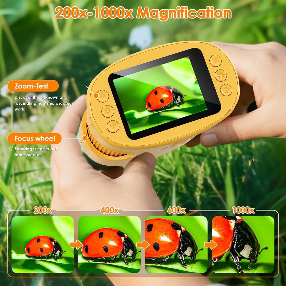 Temodu Kids Microscope 2.0" Screen 1000X Digital Microscope for Kids - Yellow - image 4