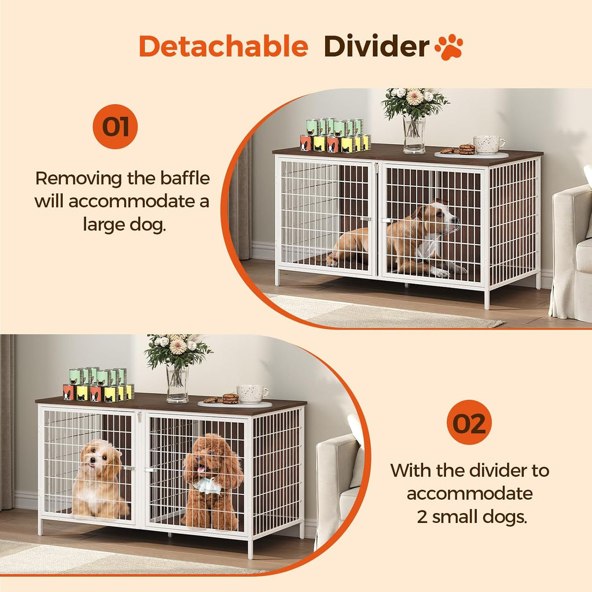 MAHANCRIS wooden double dog crate furniture with removable divider - view 2