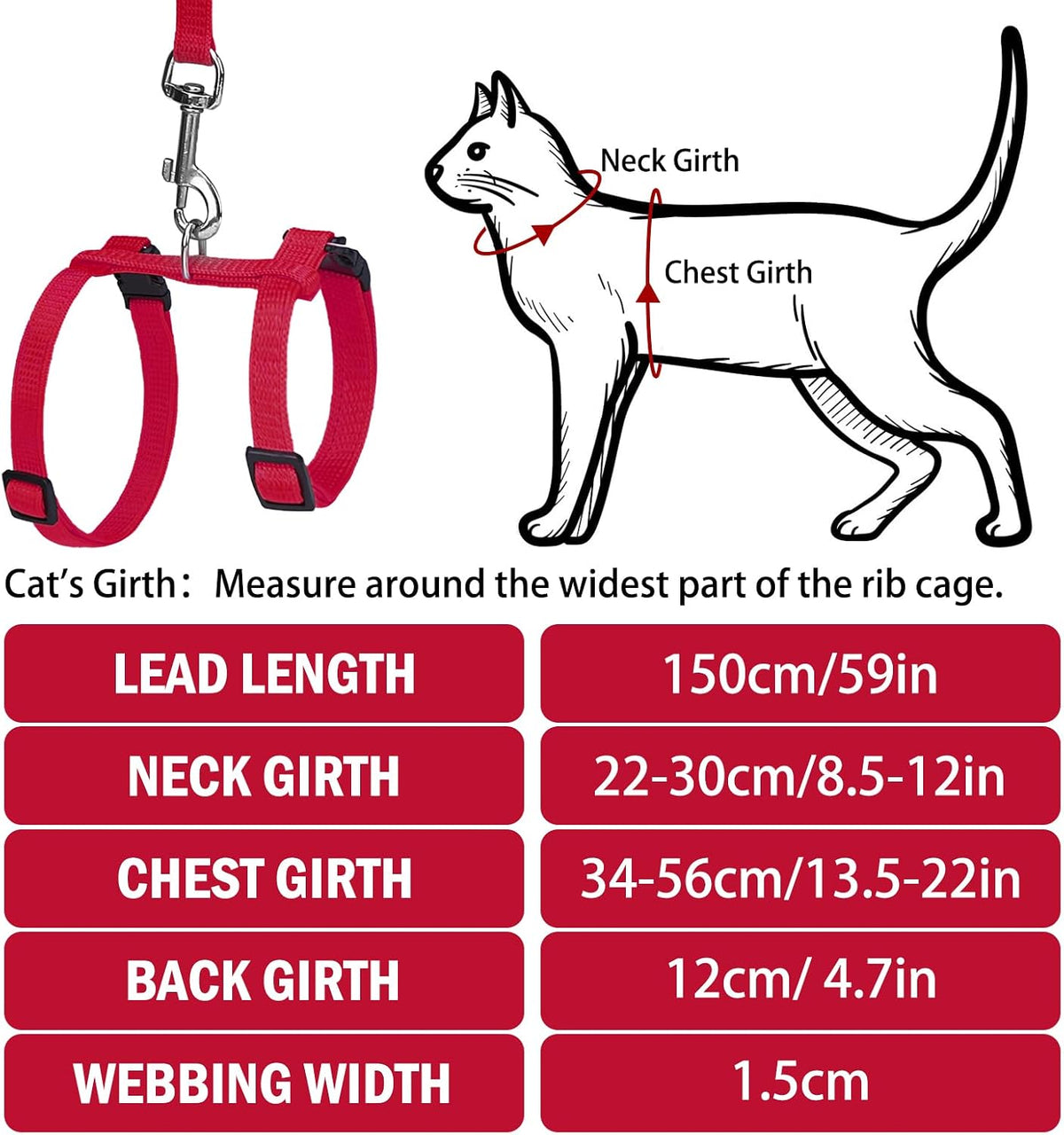 PUPTECK Adjustable Cat Harness and Leash Set Escape Proof Kitten - Medium / Red - image 2