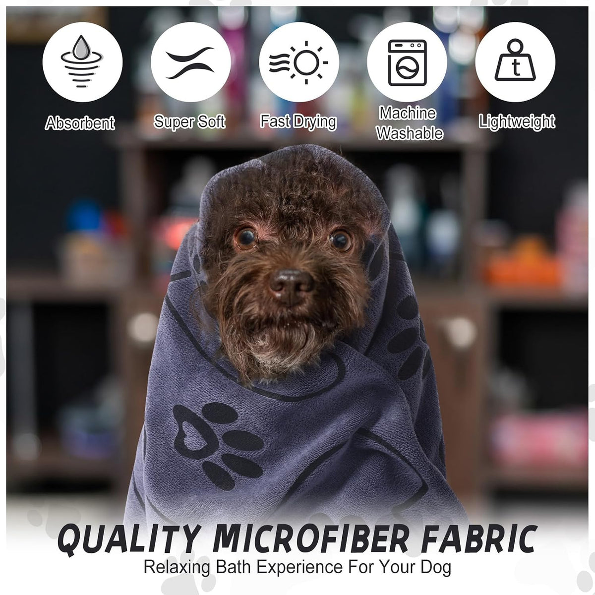 Fanfanwin 4 Pcs Dog Bath Towels Microfiber Drying Dog Towel Absorbent - Gray - image 4