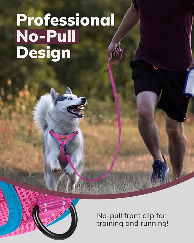 MIDOG No-Pull Dog Harness | Adjustable & Reflective Pet Harness Leash Set for Small Medium Large Dogs Walking, Training| No Choke, Front Clip, Soft Padded Vest with Easy Control Handle - Pink, S