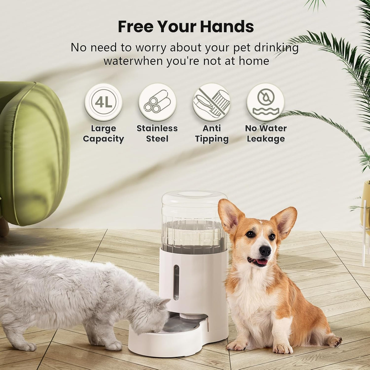 CZPET 5L Gravity Water Bowl Dispenser for Cats and Dogs – Essentials for Dogs - White / 4L - image 2