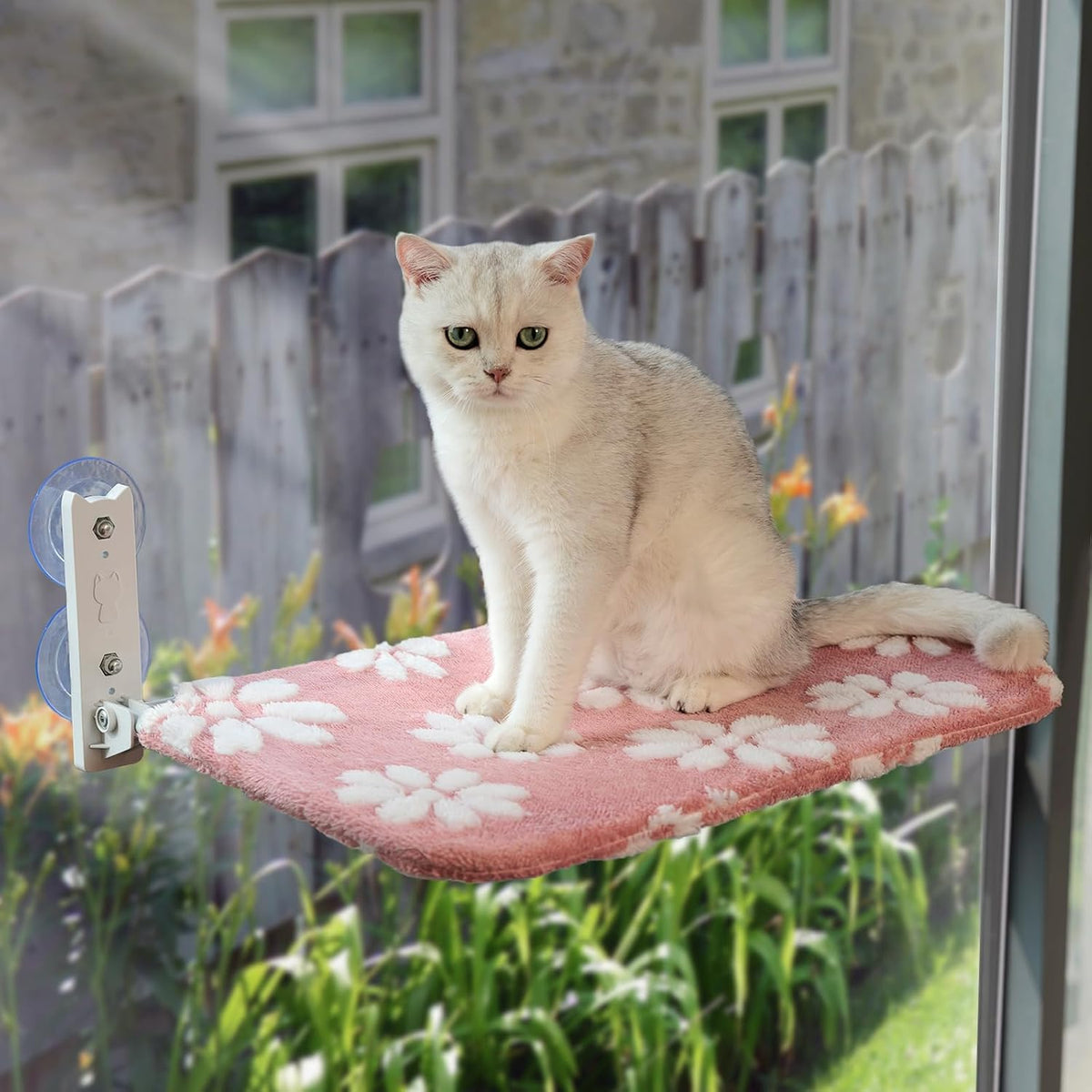 Cute Cat Window Perch, Foldable Cat Window Hammock, Purple – Essentials for Cats - Large (no mesh cover) / Pink Flower