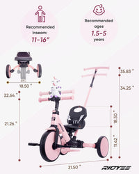 RIDYEE 5-in-1 toddler tricycle with parent push handle and harness seat - view 8