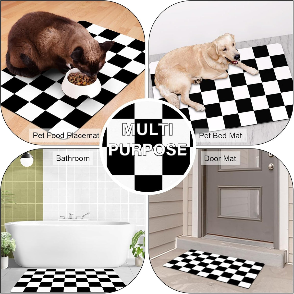 Cat Food Mat, 12"x 20" Cat Dog Mats for Food and Water Bowl - 12"L x 20"W / Black & White - image 3