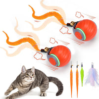 Interactive Cat Toy Ball - Automatic Interactive Cat Toys for Indoor Cats with 3 Tails, 2 Speeds - 2 Pack Orange