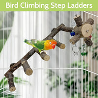 BNOSDM Natural Wood Bird Ladder Perch 6Pcs Parrot Stand Branches Climbing Chewing Stick Parakeet Swing Toys Cage Accessories Paw Grinding Fork Sets for Lovebirds Cockatiels Conure Budgies