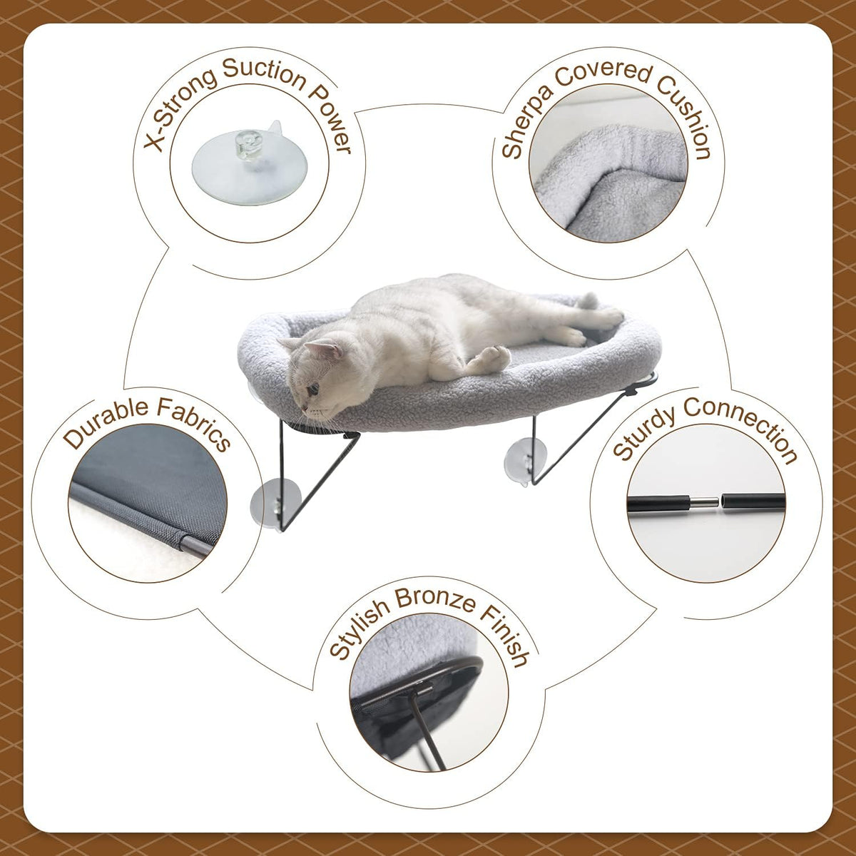 Zakkart Cat Window Perch, 100% Metal Supported from Below – Essentials for Cats - Gray - image 3