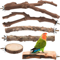 4 Pack Natural Wood Bird Perch Set for Parakeet Cage – Essentials for Birds - 6 Pcs - Multi-Texture Variety (Grapevine & Ash)