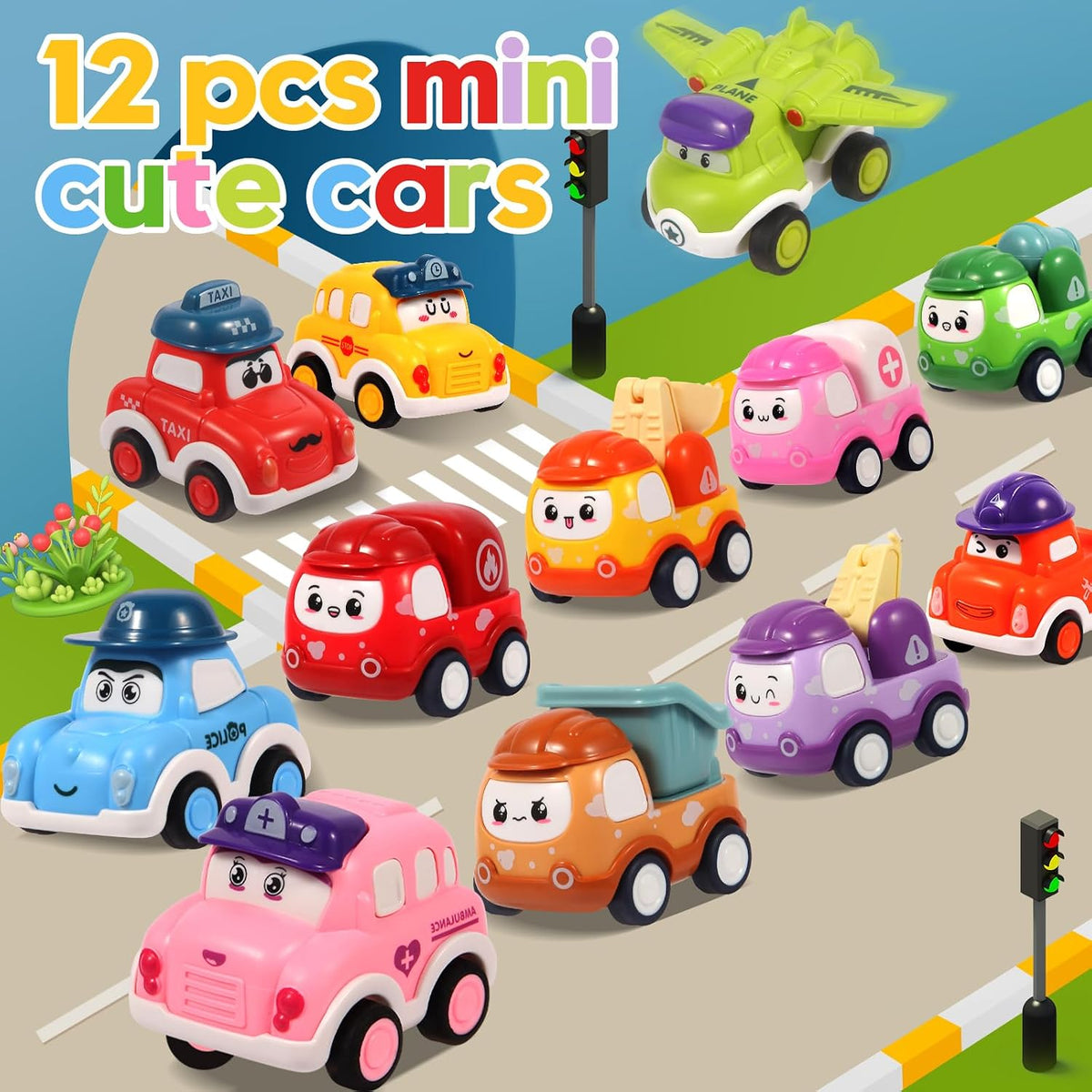 12 Pcs Pull Back Cars Set Toys for 1 2 3 Year Toddlers - image 2