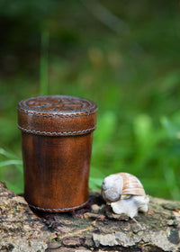 Ulfberth, Viking dice Cup with Embossed Motif, Genuine Leather - Vegvisir Brown - image 3