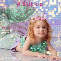 SuPoo 4th Birthday Headband Flower Crown for Girls Princess Tiara 4th - Pink-1st - image 4