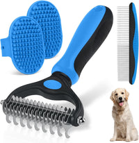 Dog Grooming Rake 4-in-1 Kit, Deshedding Undercoat Rake - Blue