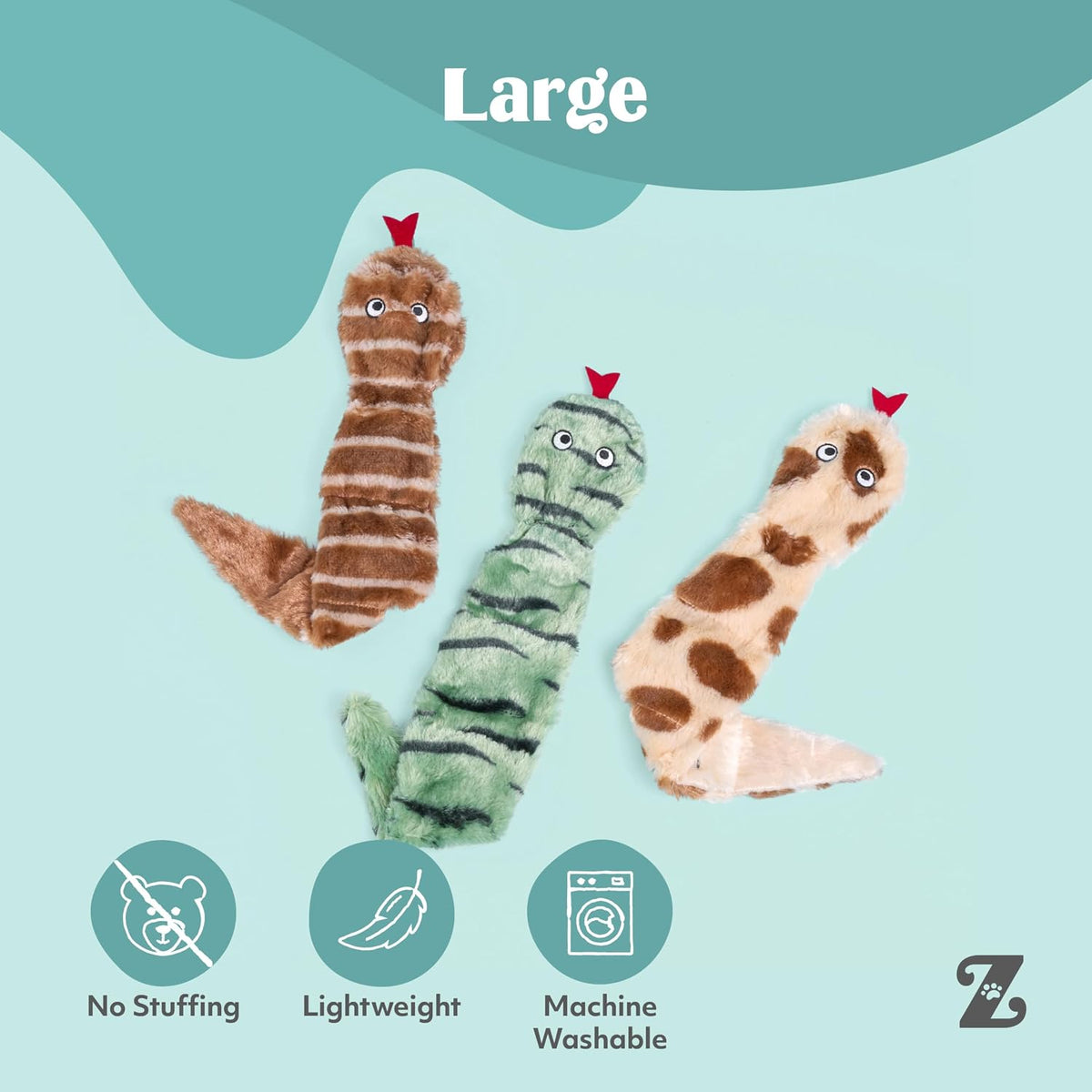 ZippyPaws Skinny Peltz No Stuffing Dog Toy Pack to Keep Them Busy - Desert Snakes - Large (3-pack) - image 4