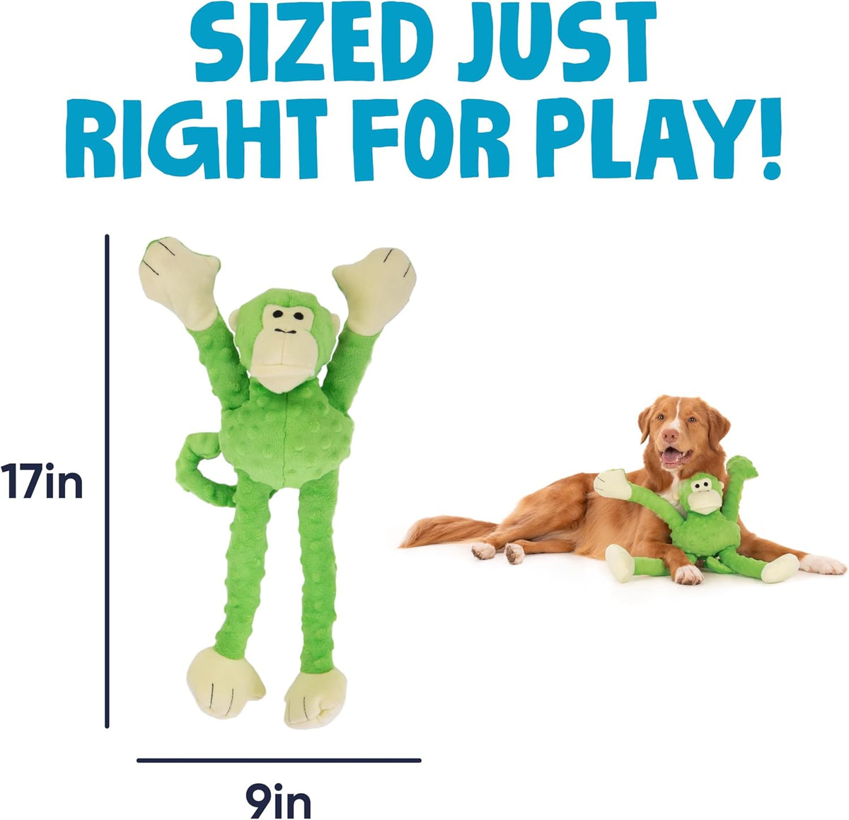 goDog Crazy Tugs Monkeys Squeaky Plush Dog Toy with Chew Guard - Monkey (Green) / Large - image 3