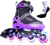PAPAISON Adjustable Inline Skates for Kids and Adults with Full Light - A purple / Large-Youth & Adult (5-8Women/4-7Kids Men)
